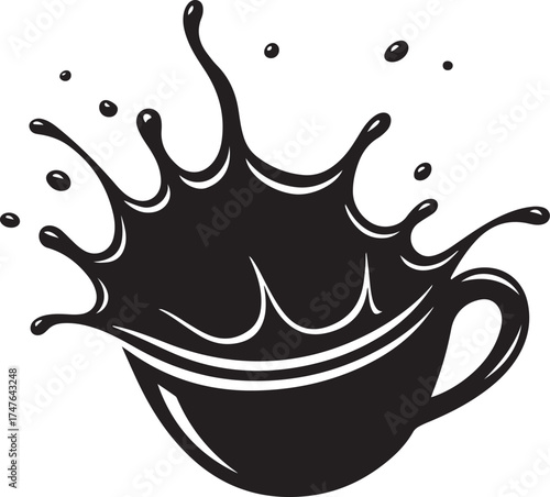 Coffee or Milk Splash in Cup Icon Black Vector Logo for Cafe Barista Hot Drinks Energy and Food & Beverage Branding