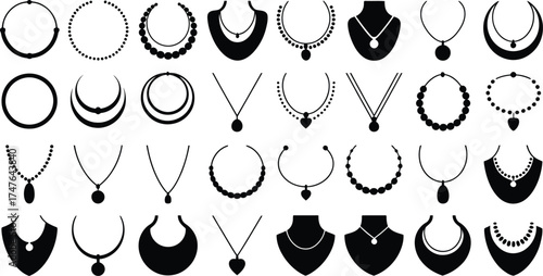 Collection of Necklace Silhouettes Minimalist Jewelry Designs in Black and White