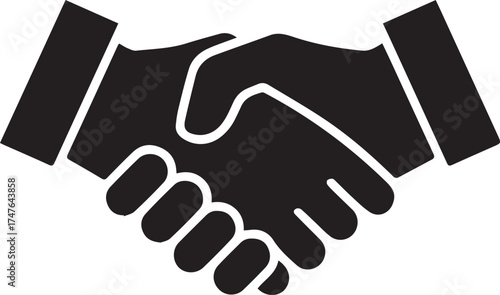 Black silhouette of a handshake icon vector illustration for business partnership and teamwork concept design