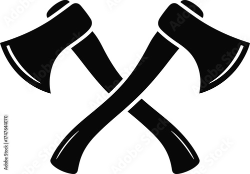 Crossed axes woodcut design for lumberjack or outdoor adventure theme