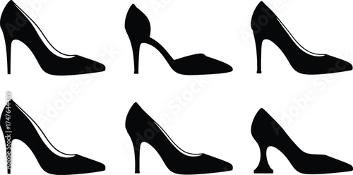 Elegant High Heel Shoes Collection in Black Silhouette Style isolated