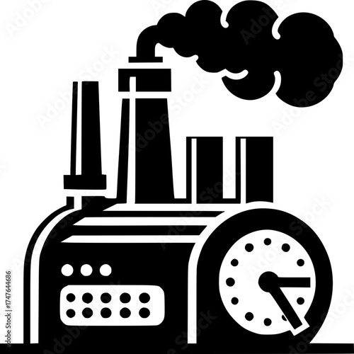 Industrial Power: A stylized illustration of a factory belching smoke, a symbol of industry and production, against a stark background, focusing on power and progress.