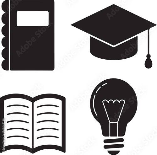 A 3D graduation cap icon with a diploma symbolizing academic success and university education,book,blub,note book vector