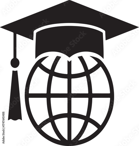 Global achievement in education is symbolized by a globe with a graduation cap and diploma