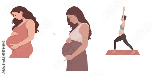 A png set  illustration of a  pregnent fashion woman silhouette on tranparent background