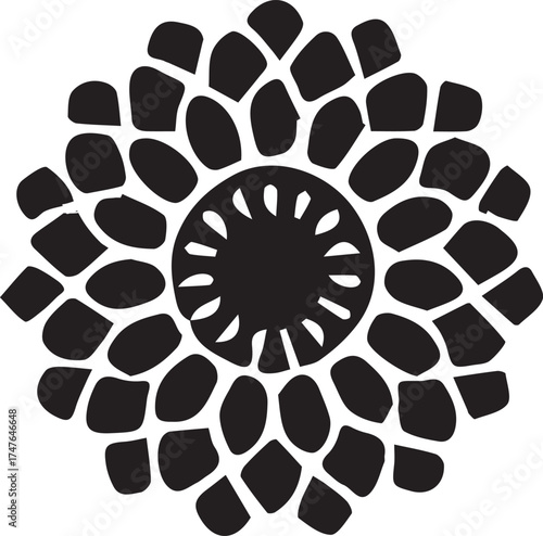 Black seamless abstract floral ornament vector design illustration with metallic steel hole pattern texture
