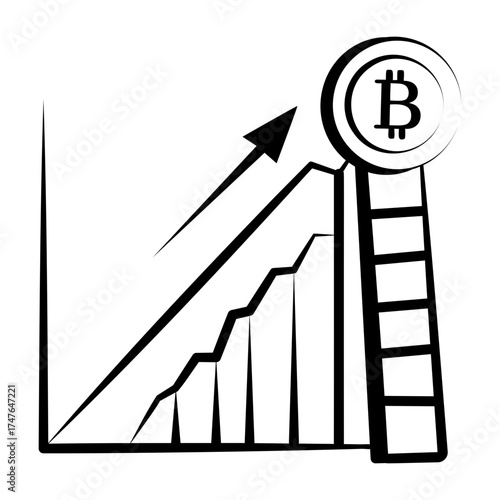 Hand drawn style icon depicting bitcoin