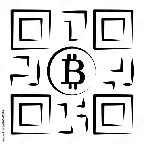 Hand drawn style icon depicting bitcoin