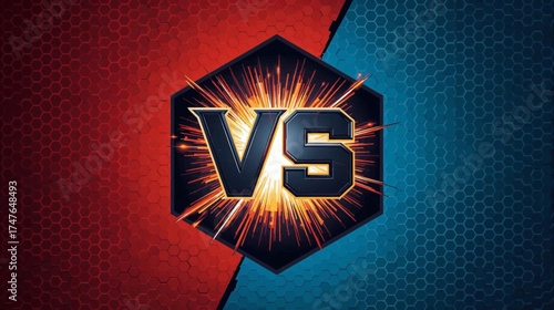 A vibrant graphic design featuring a bold "VS" symbol, set against contrasting red and blue backgrounds, symbolizing competition and conflict.