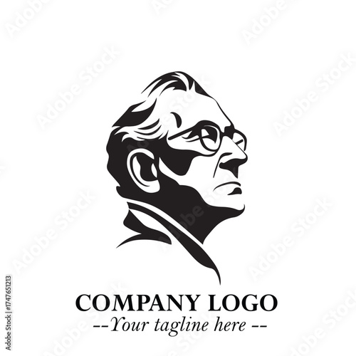 Old Man Logo Silhouette in Black on White Background in Classic Minimalist Vector Design for Branding