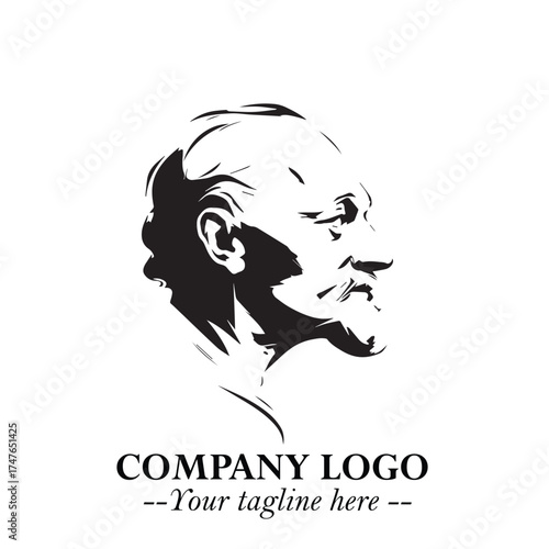 Old Man Logo Silhouette in Black on White Background in Classic Minimalist Vector Design for Branding