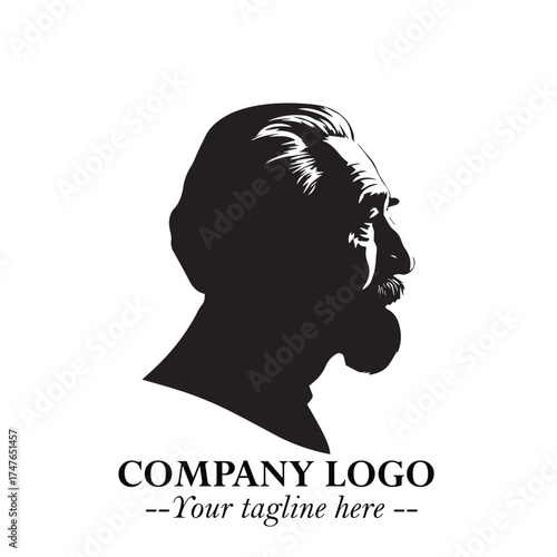 Old Man Logo Silhouette in Black on White Background in Classic Minimalist Vector Design for Branding