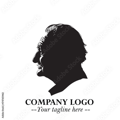 Old Man Logo Silhouette in Black on White Background in Classic Minimalist Vector Design for Branding