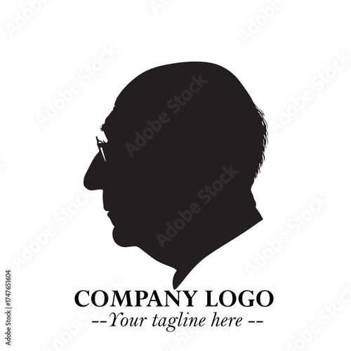 Old Man Logo Silhouette in Black on White Background in Classic Minimalist Vector Design for Branding