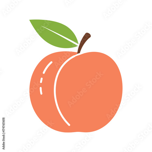 Delicious juicy peach with a green leaf and stem a perfect symbol of summer fruit.