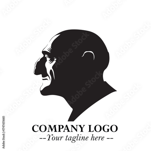 Old Man Logo Silhouette in Black on White Background in Classic Minimalist Vector Design for Branding