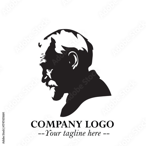 Old Man Logo Silhouette in Black on White Background in Classic Minimalist Vector Design for Branding