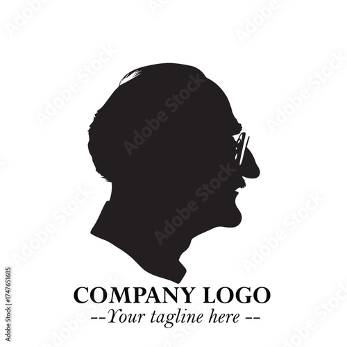 Old Man Logo Silhouette in Black on White Background in Classic Minimalist Vector Design for Branding