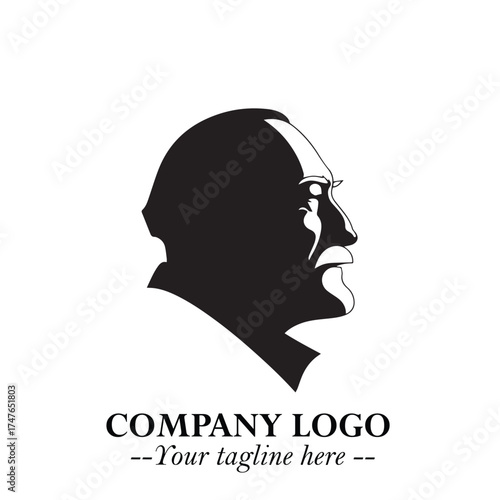 Old Man Logo Silhouette in Black on White Background in Classic Minimalist Vector Design for Branding