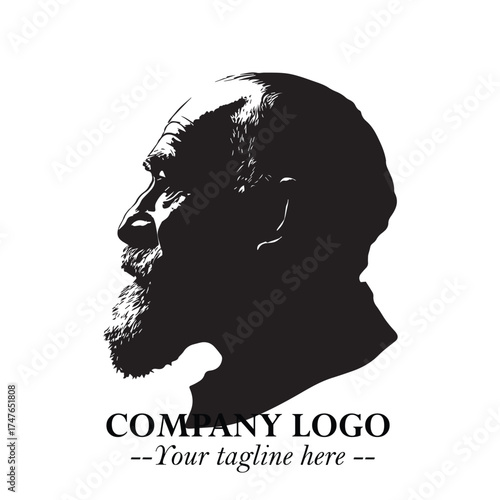 Old Man Logo Silhouette in Black on White Background in Classic Minimalist Vector Design for Branding