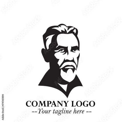 Old Man Logo Silhouette in Black on White Background in Classic Minimalist Vector Design for Branding