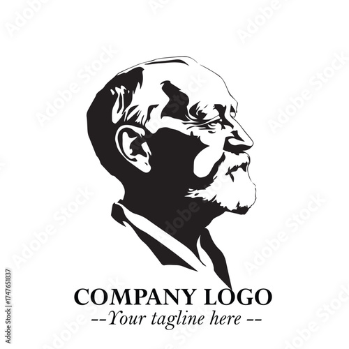 Old Man Logo Silhouette in Black on White Background in Classic Minimalist Vector Design for Branding