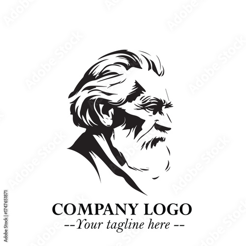 Old Man Logo Silhouette in Black on White Background in Classic Minimalist Vector Design for Branding