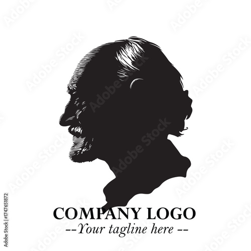 Old Man Logo Silhouette in Black on White Background in Classic Minimalist Vector Design for Branding