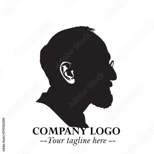 Old Man Logo Silhouette in Black on White Background in Classic Minimalist Vector Design for Branding