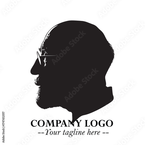 Old Man Logo Silhouette in Black on White Background in Classic Minimalist Vector Design for Branding