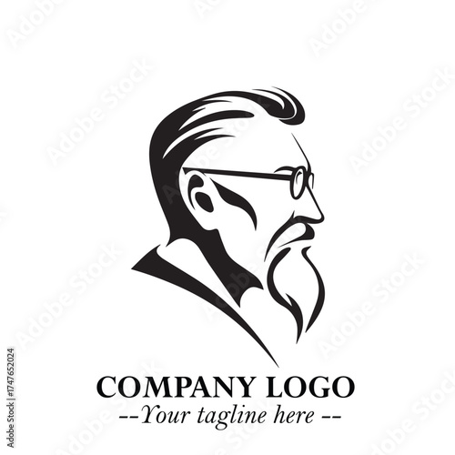 Old Man Logo Silhouette in Black on White Background in Classic Minimalist Vector Design for Branding