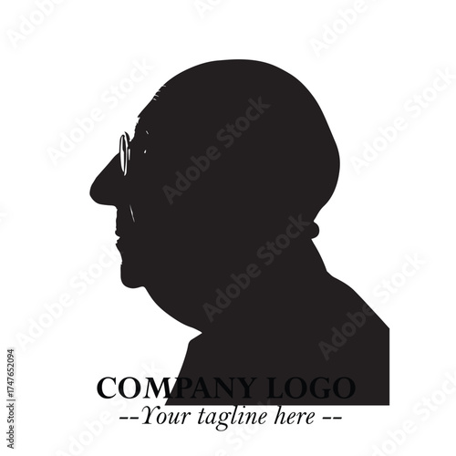 Old Man Logo Silhouette in Black on White Background in Classic Minimalist Vector Design for Branding