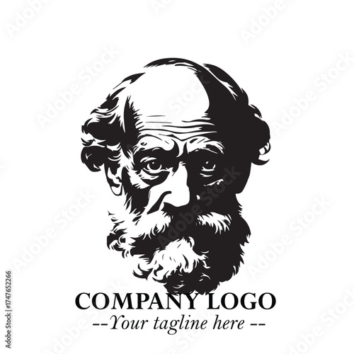 Old Man Logo Silhouette in Black on White Background in Classic Minimalist Vector Design for Branding