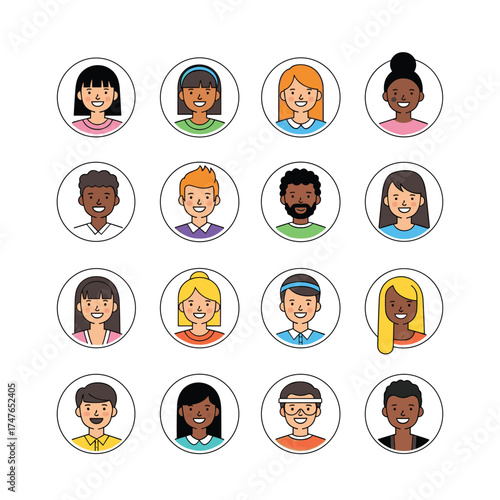 A diverse collection of people illustrations in circular frames is presented visually.