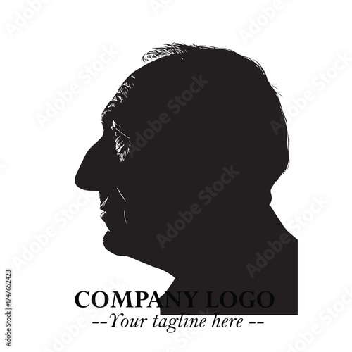Old Man Logo Silhouette in Black on White Background in Classic Minimalist Vector Design for Branding