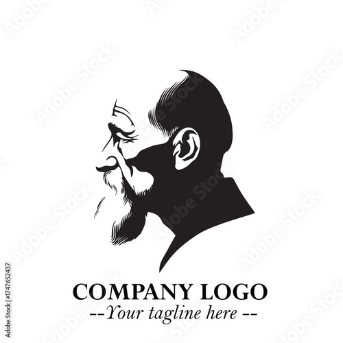 Old Man Logo Silhouette in Black on White Background in Classic Minimalist Vector Design for Branding