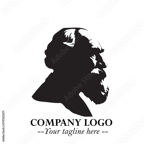 Old Man Logo Silhouette in Black on White Background in Classic Minimalist Vector Design for Branding