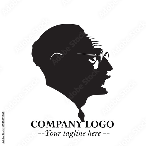 Old Man Logo Silhouette in Black on White Background in Classic Minimalist Vector Design for Branding