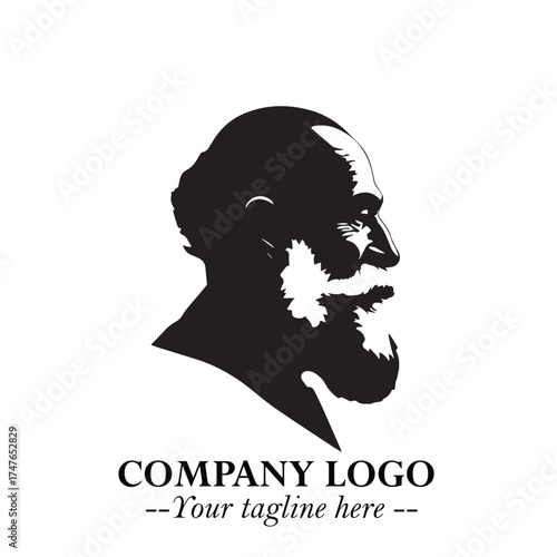 Old Man Logo Silhouette in Black on White Background in Classic Minimalist Vector Design for Branding