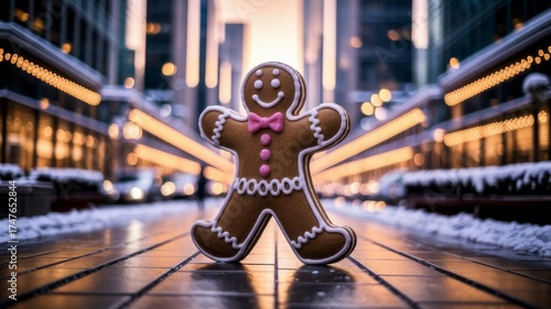 Wallpaper Mural Giant gingerbread man walking in modern city street at Christmas Torontodigital.ca