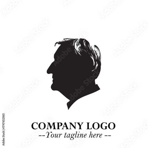 Old Man Logo Silhouette in Black on White Background in Classic Minimalist Vector Design for Branding