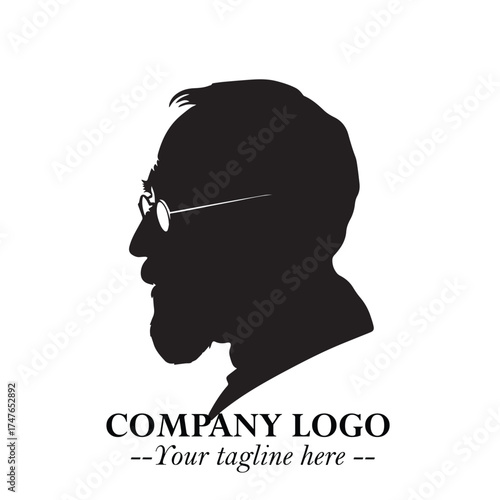 Old Man Logo Silhouette in Black on White Background in Classic Minimalist Vector Design for Branding