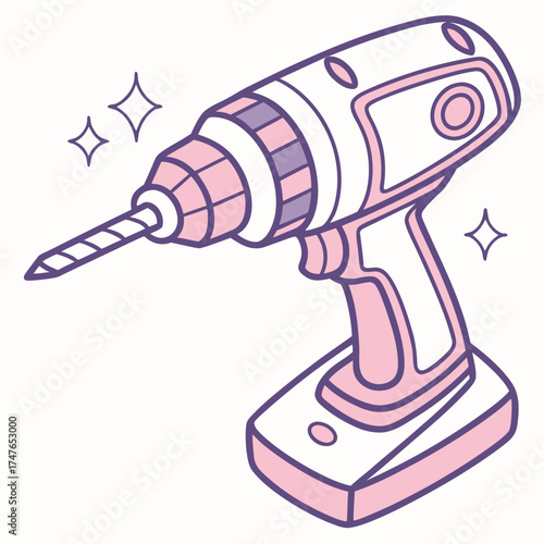 Pink cordless drill with a drill bit