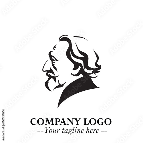 Old Man Logo Silhouette in Black on White Background in Classic Minimalist Vector Design for Branding