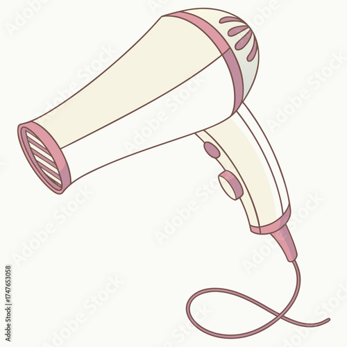 Hair dryer illustration with soft pink and white tones