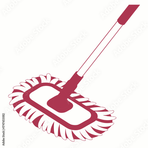 Mop cleaning tool with a handle and cleaning pad, isolated on white