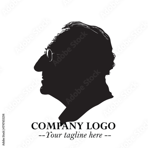 Old Man Logo Silhouette in Black on White Background in Classic Minimalist Vector Design for Branding