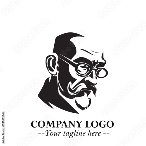 Old Man Logo Silhouette in Black on White Background in Classic Minimalist Vector Design for Branding