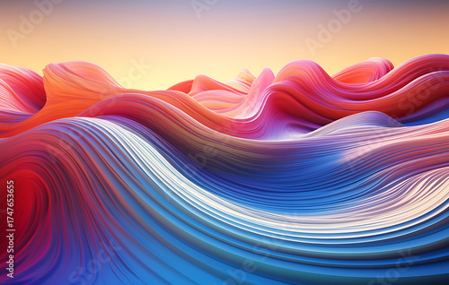 abstract landscape shimmers with vibrant waves of color, while mountains stand majestically against the night sky, reflecting on calm water.
