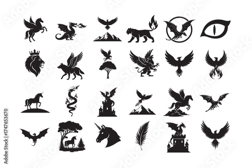 24 Fantasy Animal Silhouette Vector Bundle
